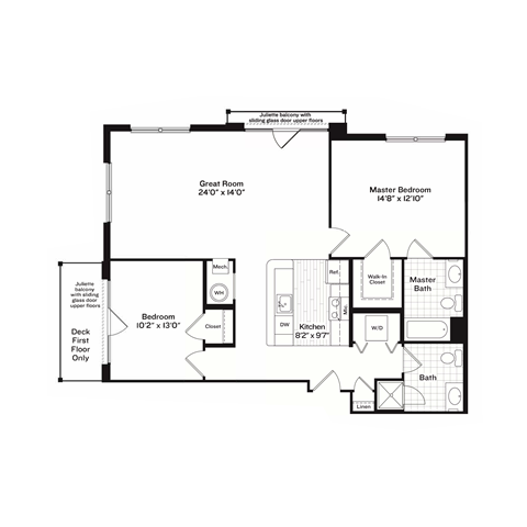 Floor plan for 2 beds, 2 baths, 1137 sqft